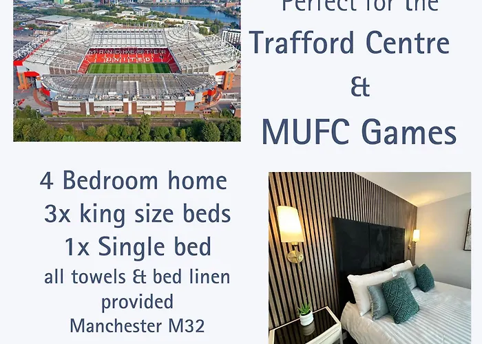 Waterside Mufc & Trafford Centre Townhouse 4 Bedroom Free Parking